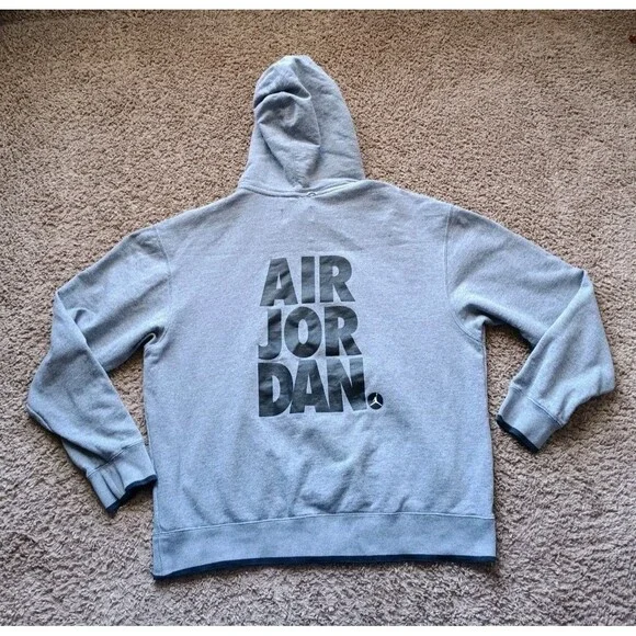 NIKE AIR Jordan Hoodie Adult Men's Large Gray Sweater Logo Graphic Sweatshirt - Picture 5 of 9